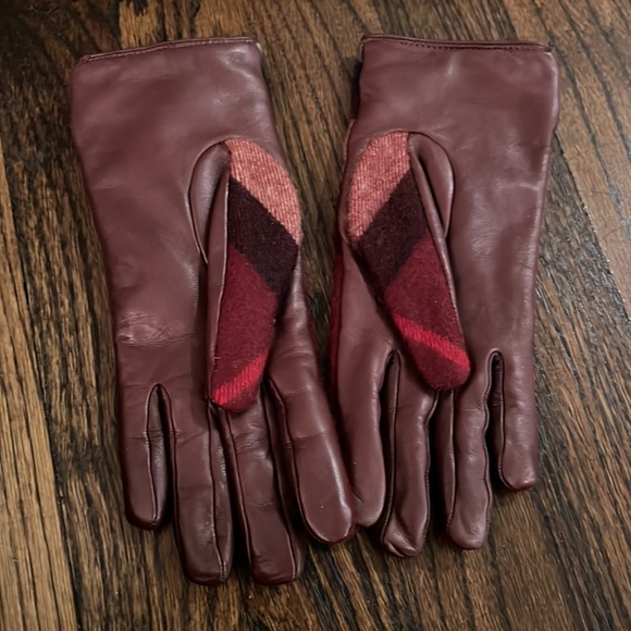 Burberry leather and cashmere gloves - burgundy - Picture 3 of 4